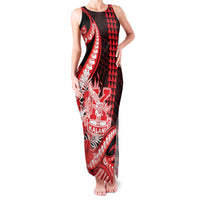 Personalised Hawaii Kalani High School Family Matching Tank Maxi Dress and Hawaiian Shirt Tribal Tattoo With Hibiscus Flowers LT05 Mom's Dress Red - Polynesian Pride