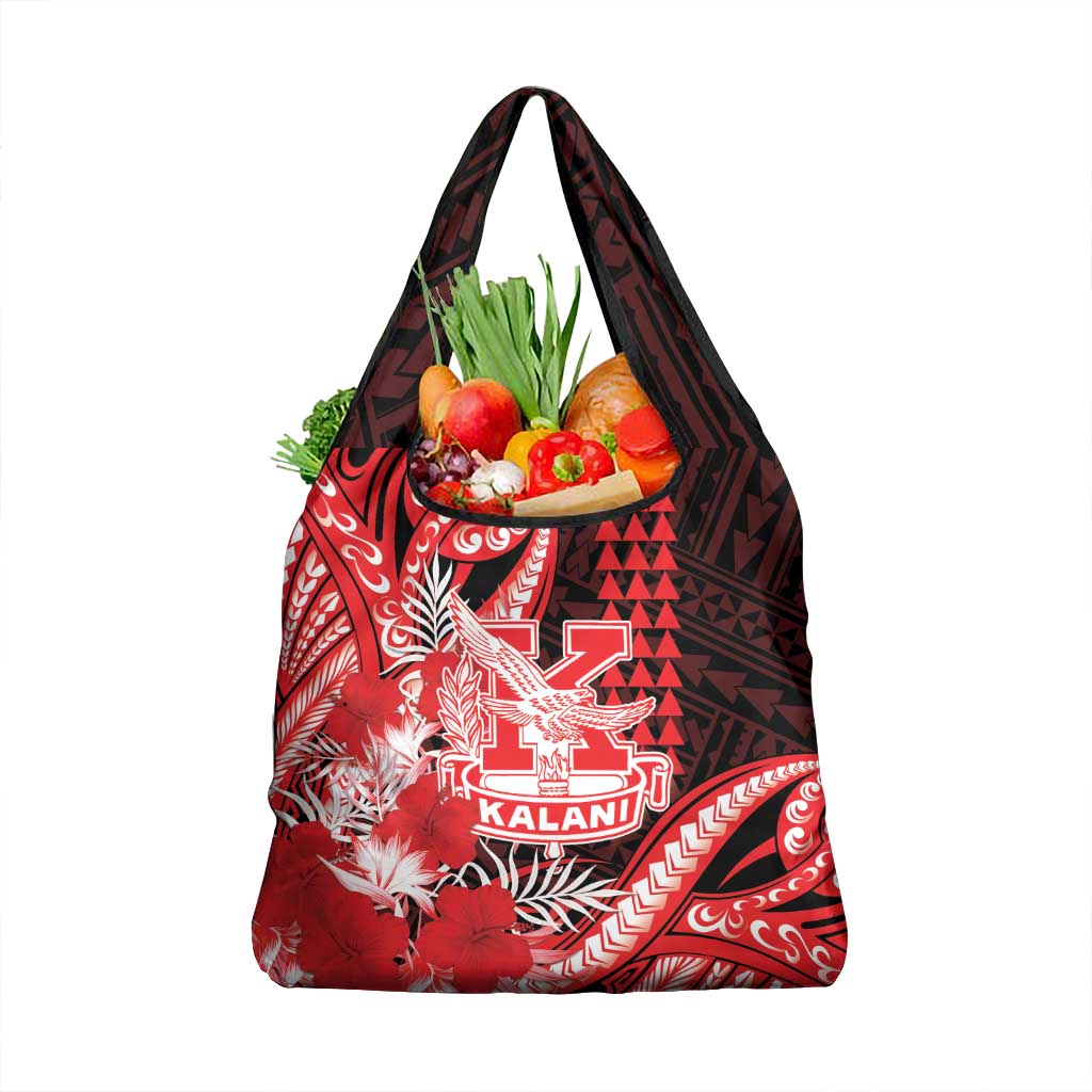 Hawaii Kalani High School Grocery Bag Tribal Tattoo With Hibiscus Flowers