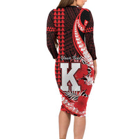 Personalised Hawaii Kalani High School Long Sleeve Bodycon Dress Tribal Tattoo With Hibiscus Flowers LT05 - Polynesian Pride