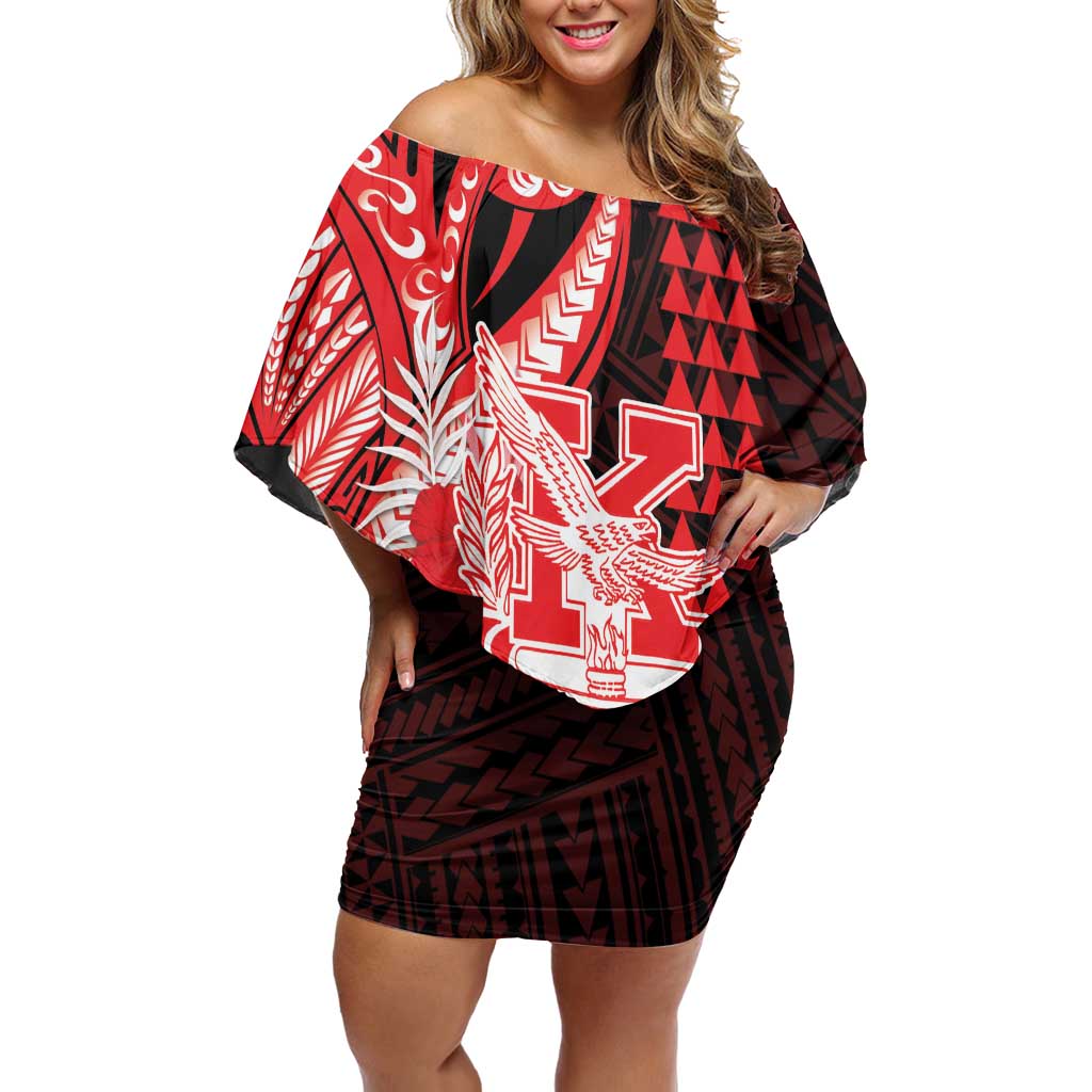 Personalised Hawaii Kalani High School Off Shoulder Short Dress Tribal Tattoo With Hibiscus Flowers