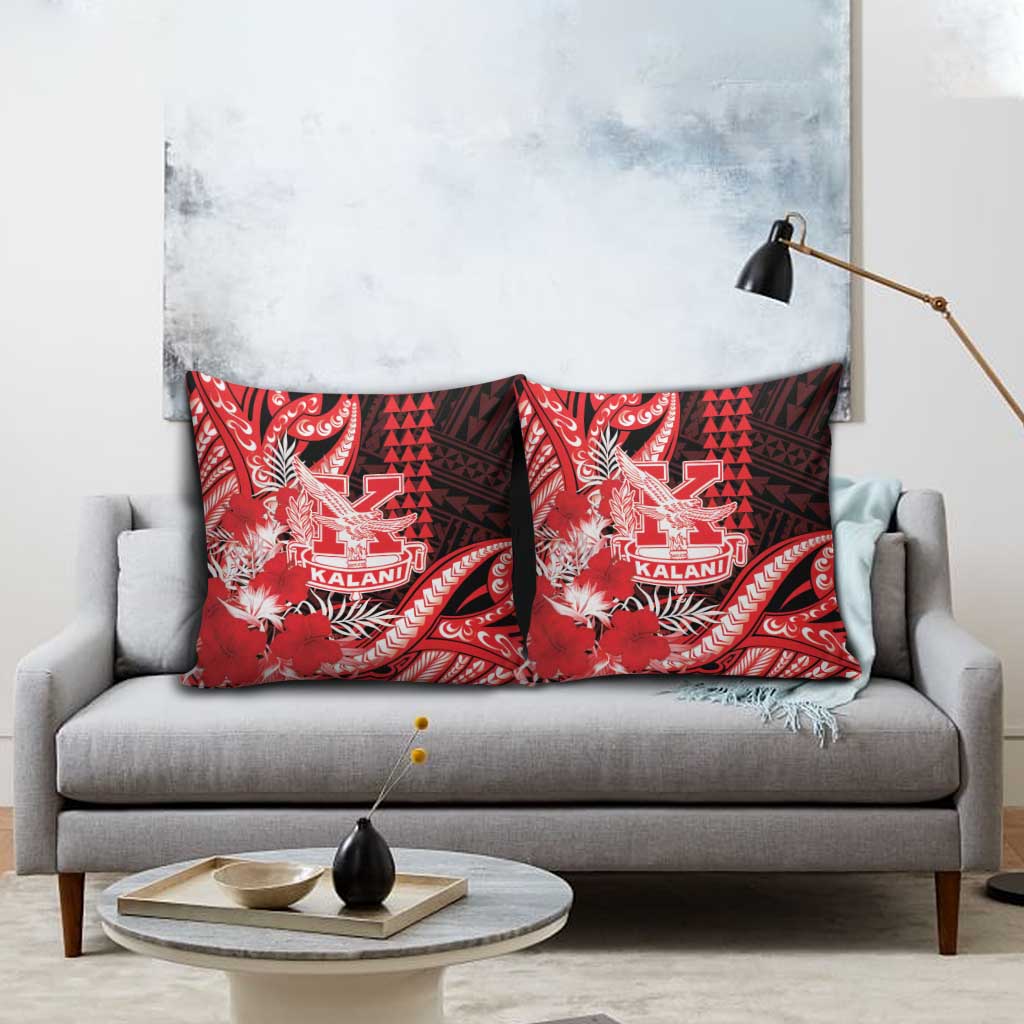 Hawaii Kalani High School Pillow Cover Tribal Tattoo With Hibiscus Flowers