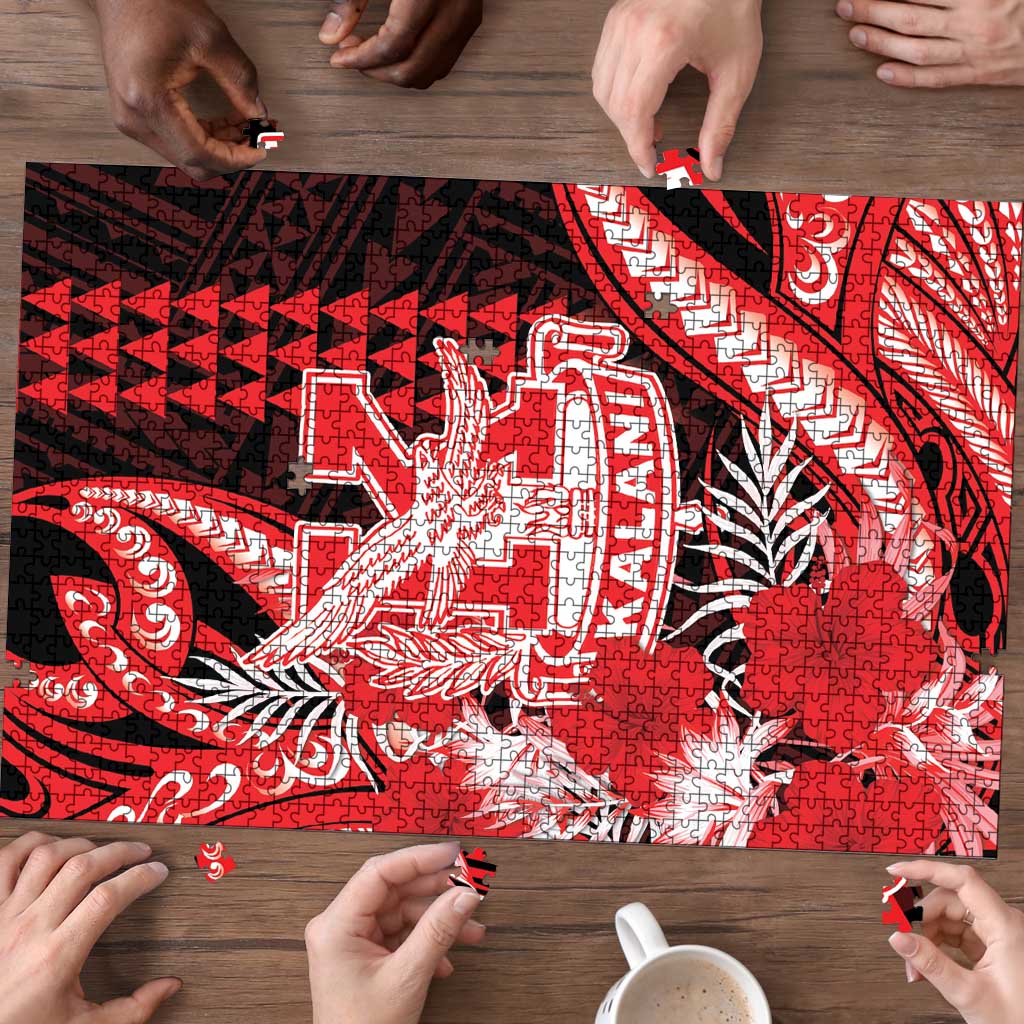 Hawaii Kalani High School Puzzle Tribal Tattoo With Hibiscus Flowers