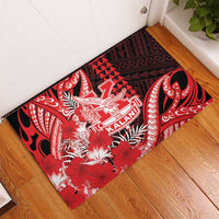 Hawaii Kalani High School Rubber Doormat Tribal Tattoo With Hibiscus Flowers