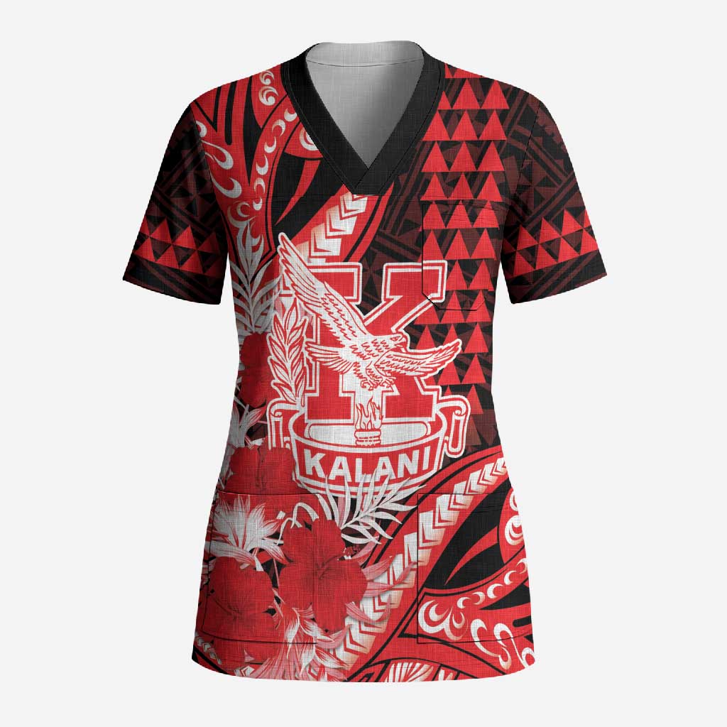Personalised Hawaii Kalani High School Scrub Top Tribal Tattoo With Hibiscus Flowers