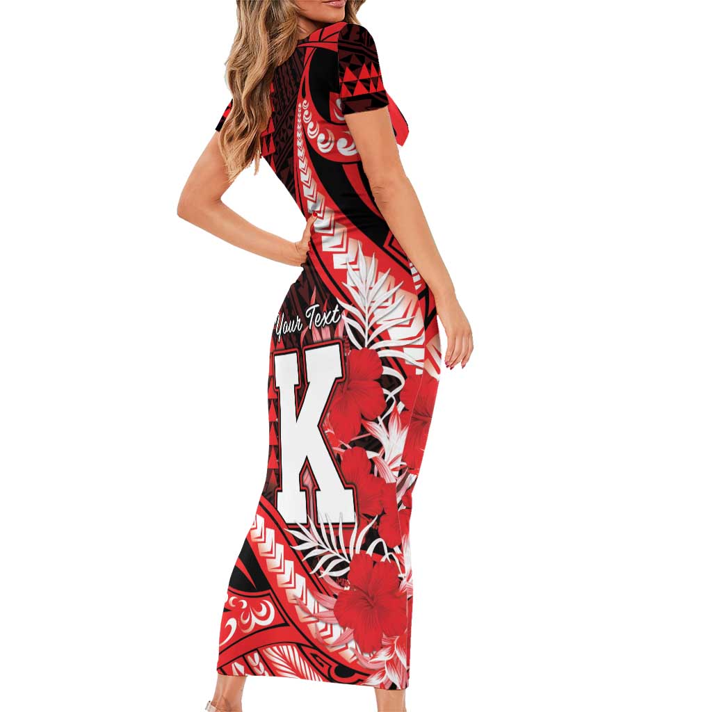 Personalised Hawaii Kalani High School Short Sleeve Bodycon Dress Tribal Tattoo With Hibiscus Flowers