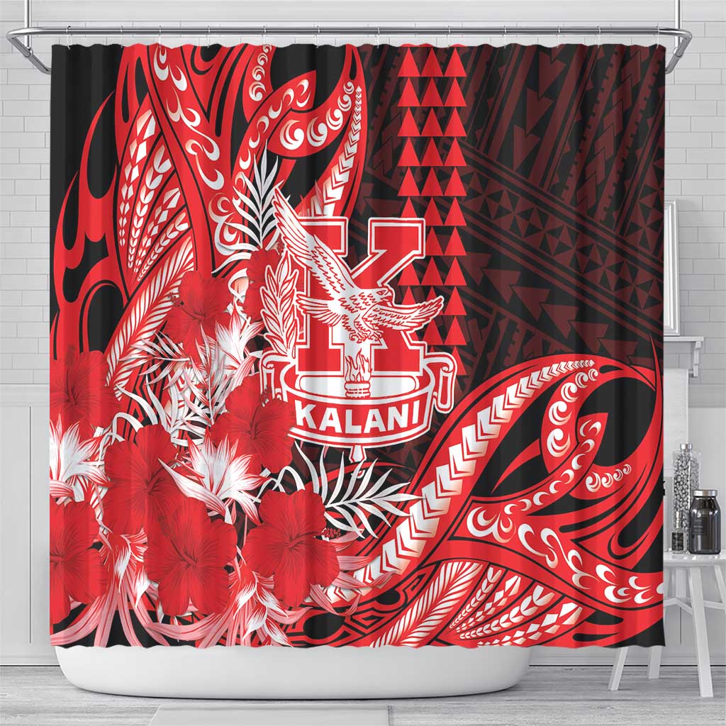 Hawaii Kalani High School Shower Curtain Tribal Tattoo With Hibiscus Flowers