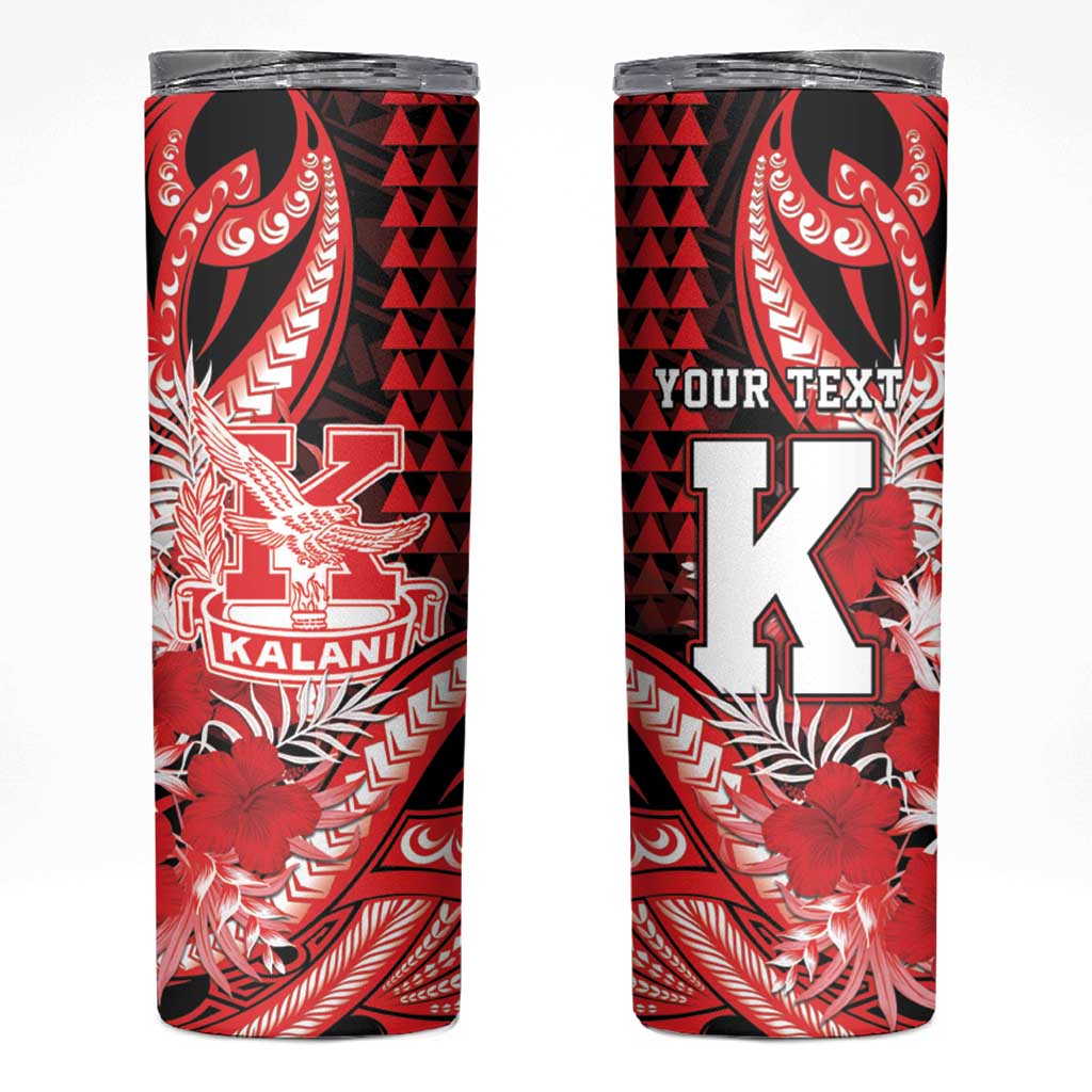 Personalised Hawaii Kalani High School Skinny Tumbler Tribal Tattoo With Hibiscus Flowers LT05 Red - Polynesian Pride