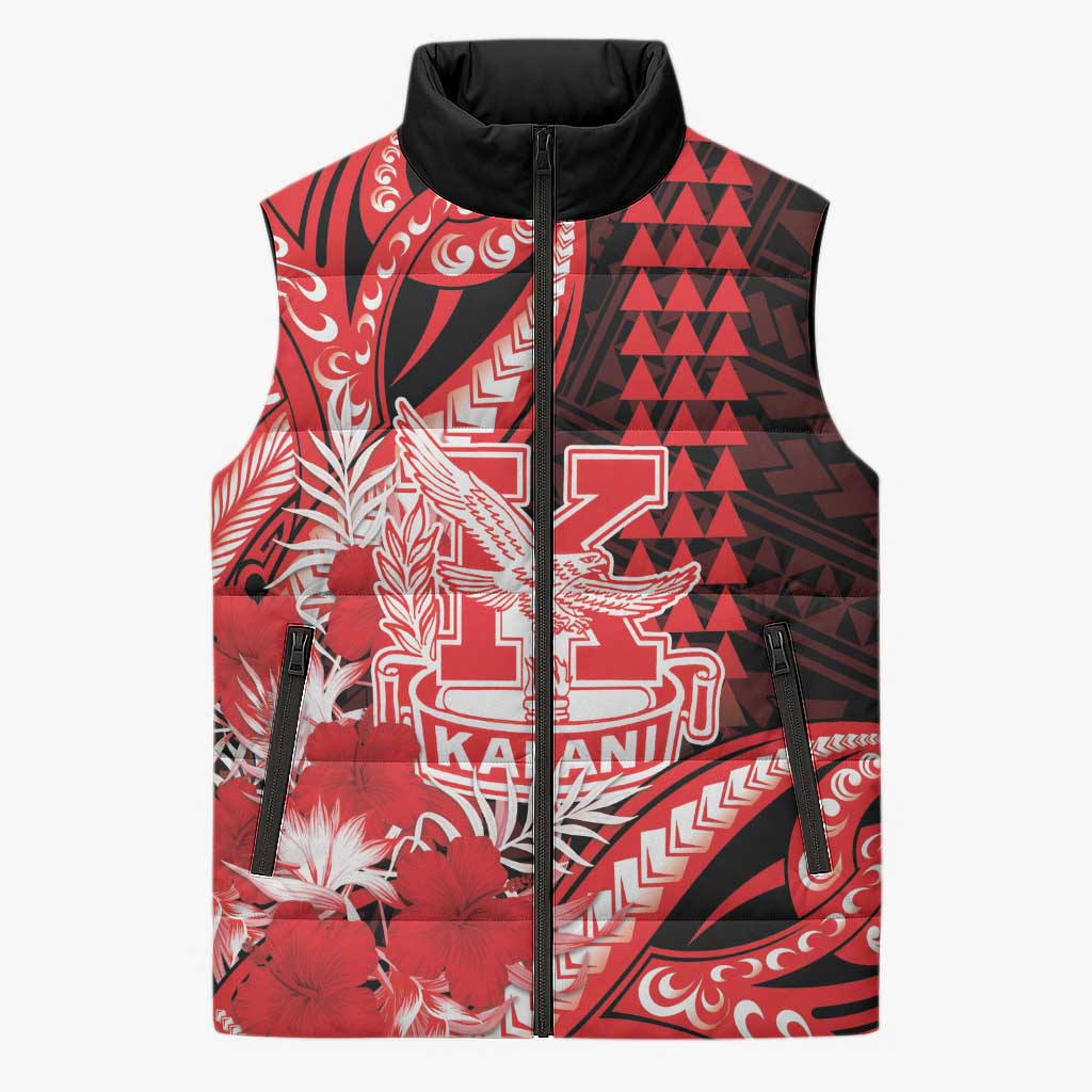 Personalised Hawaii Kalani High School Sleeveless Puffer Jacket Tribal Tattoo With Hibiscus Flowers