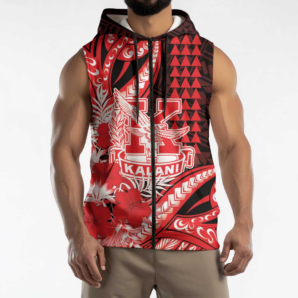 Personalised Hawaii Kalani High School Sleeveless Zip Hoodie Tribal Tattoo With Hibiscus Flowers LT05 - Polynesian Pride
