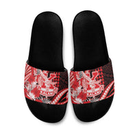 Hawaii Kalani High School Slide Sandals Tribal Tattoo With Hibiscus Flowers