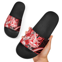Hawaii Kalani High School Slide Sandals Tribal Tattoo With Hibiscus Flowers