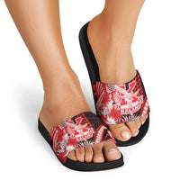 Hawaii Kalani High School Slide Sandals Tribal Tattoo With Hibiscus Flowers