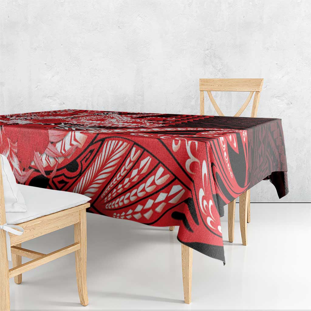 Hawaii Kalani High School Tablecloth Tribal Tattoo With Hibiscus Flowers