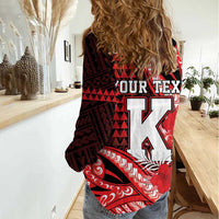 Personalised Hawaii Kalani High School Women Casual Shirt Tribal Tattoo With Hibiscus Flowers LT05 - Polynesian Pride