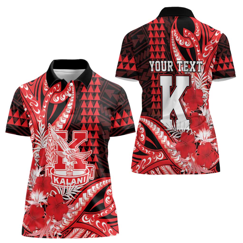 Personalised Hawaii Kalani High School Women Polo Shirt Tribal Tattoo With Hibiscus Flowers LT05 - Polynesian Pride