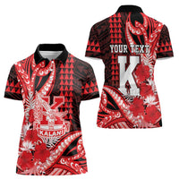 Personalised Hawaii Kalani High School Women Polo Shirt Tribal Tattoo With Hibiscus Flowers LT05 - Polynesian Pride