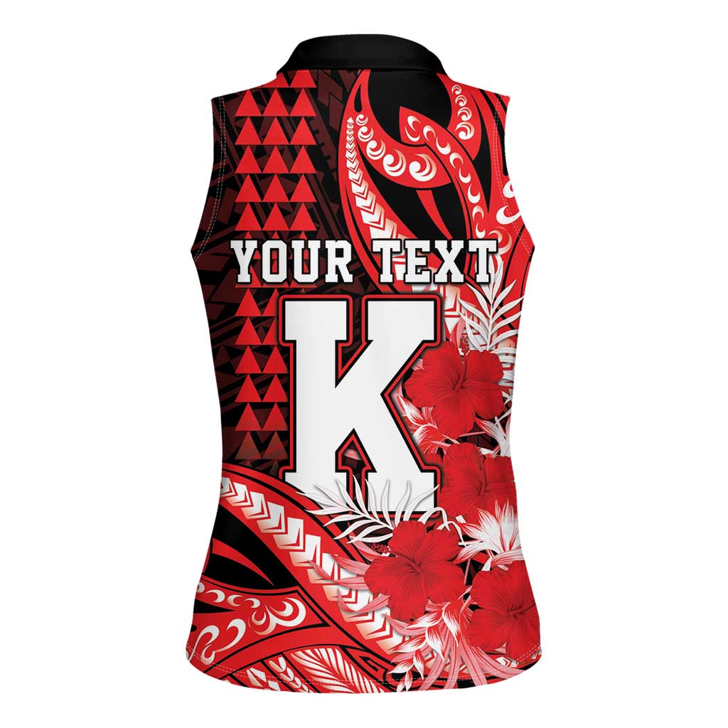 Personalised Hawaii Kalani High School Women Sleeveless Polo Shirt Tribal Tattoo With Hibiscus Flowers LT05 - Polynesian Pride
