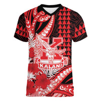 Personalised Hawaii Kalani High School Women V-Neck T-Shirt Tribal Tattoo With Hibiscus Flowers LT05 Female Red - Polynesian Pride