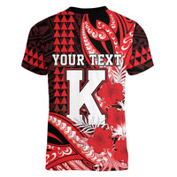 Personalised Hawaii Kalani High School Women V-Neck T-Shirt Tribal Tattoo With Hibiscus Flowers LT05 - Polynesian Pride