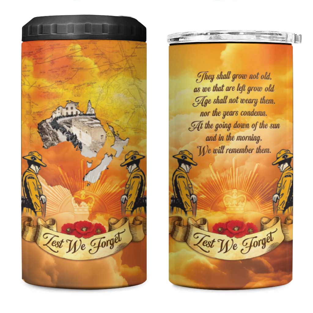 New Zealand And Australia ANZAC Day 4 in 1 Can Cooler Tumbler Sinai Palestine Campaign Lest We Forget LT05 One Size: 16 oz Orange - Polynesian Pride