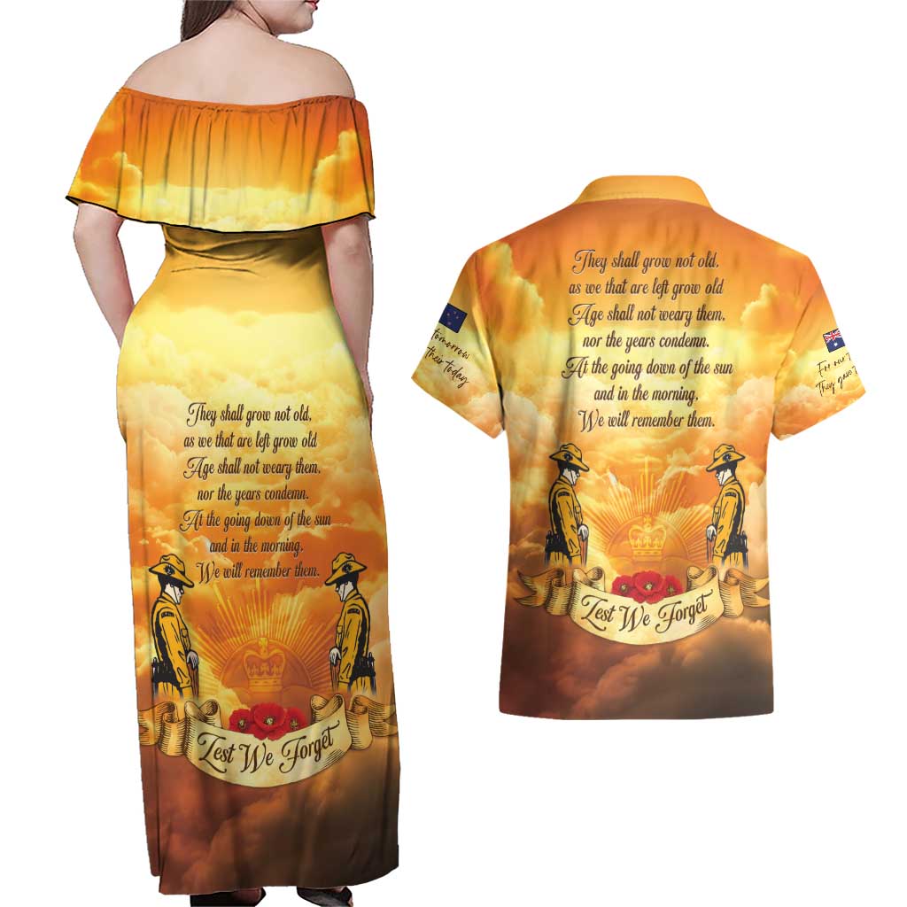 New Zealand And Australia ANZAC Day Couples Matching Off Shoulder Maxi Dress and Hawaiian Shirt Sinai Palestine Campaign Lest We Forget LT05 - Polynesian Pride