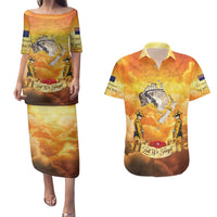 New Zealand And Australia ANZAC Day Couples Matching Puletasi and Hawaiian Shirt Sinai Palestine Campaign Lest We Forget LT05 Orange - Polynesian Pride