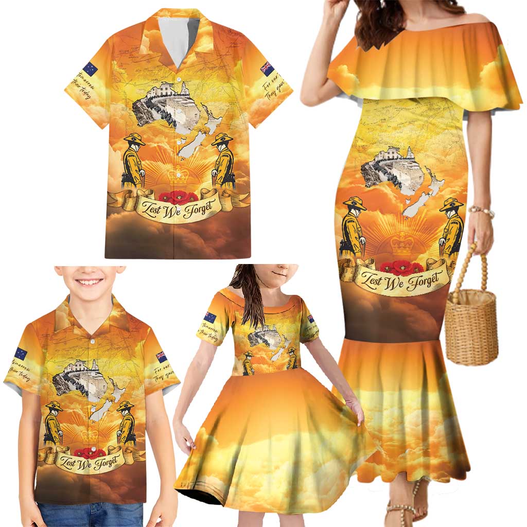 New Zealand And Australia ANZAC Day Family Matching Mermaid Dress and Hawaiian Shirt Sinai Palestine Campaign Lest We Forget LT05 - Polynesian Pride