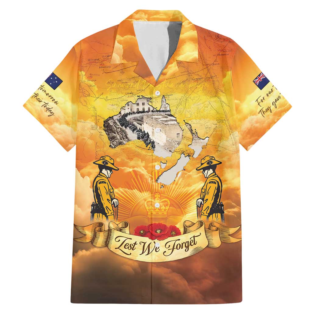 New Zealand And Australia ANZAC Day Family Matching Mermaid Dress and Hawaiian Shirt Sinai Palestine Campaign Lest We Forget LT05 Dad's Shirt - Short Sleeve Orange - Polynesian Pride