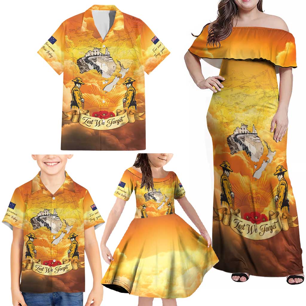 New Zealand And Australia ANZAC Day Family Matching Off Shoulder Maxi Dress and Hawaiian Shirt Sinai Palestine Campaign Lest We Forget