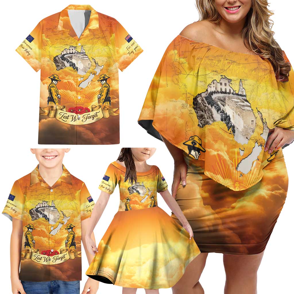 New Zealand And Australia ANZAC Day Family Matching Off Shoulder Short Dress and Hawaiian Shirt Sinai Palestine Campaign Lest We Forget