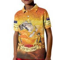 New Zealand And Australia ANZAC Day Kid Polo Shirt Sinai Palestine Campaign Lest We Forget