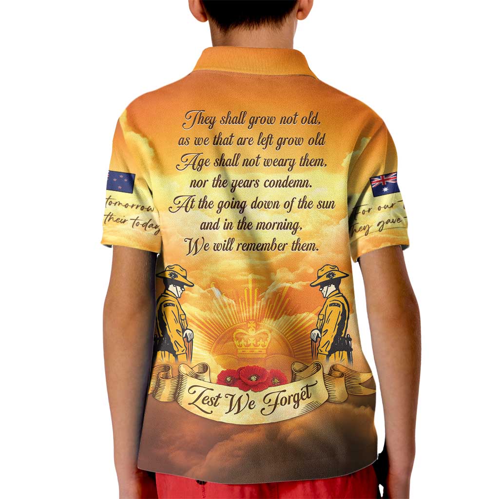 New Zealand And Australia ANZAC Day Kid Polo Shirt Sinai Palestine Campaign Lest We Forget