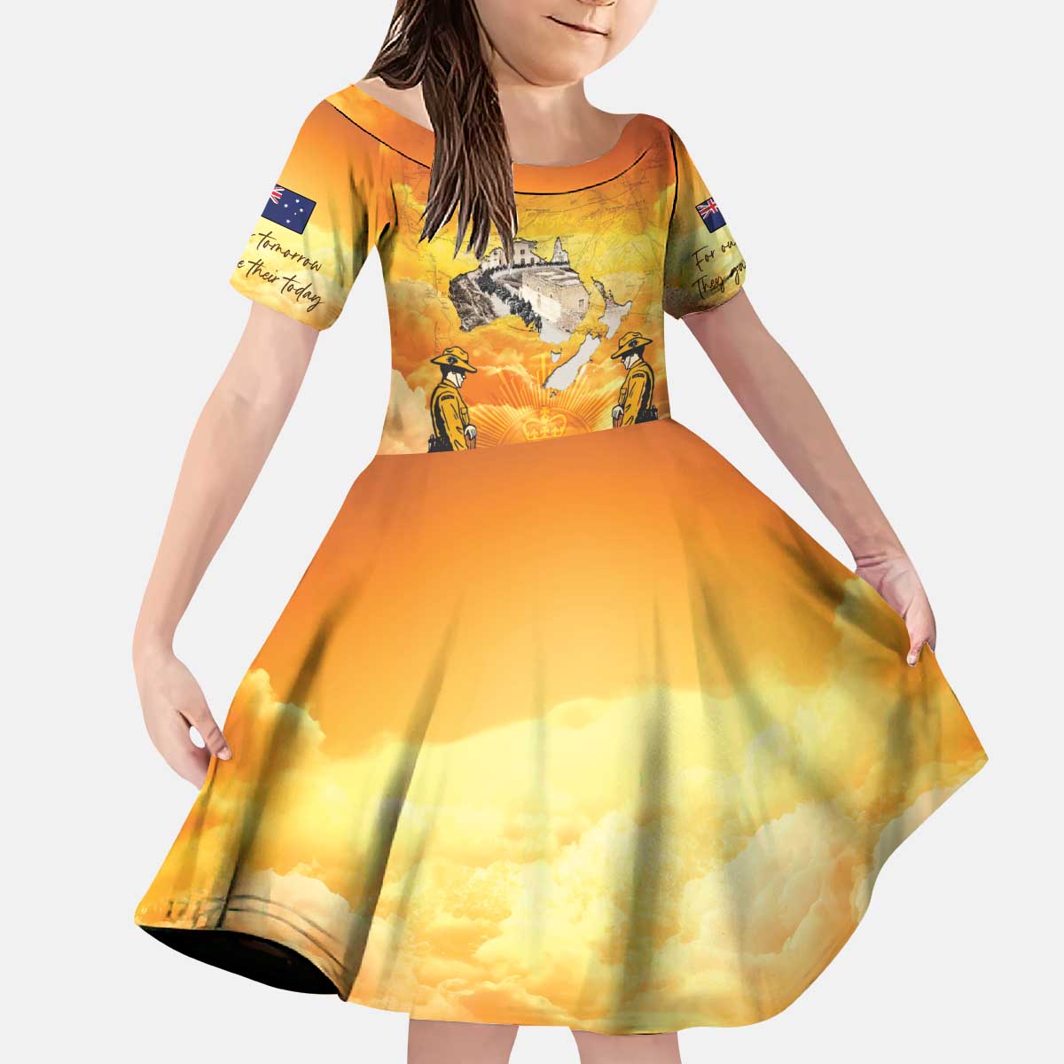 New Zealand And Australia ANZAC Day Kid Short Sleeve Dress Sinai Palestine Campaign Lest We Forget