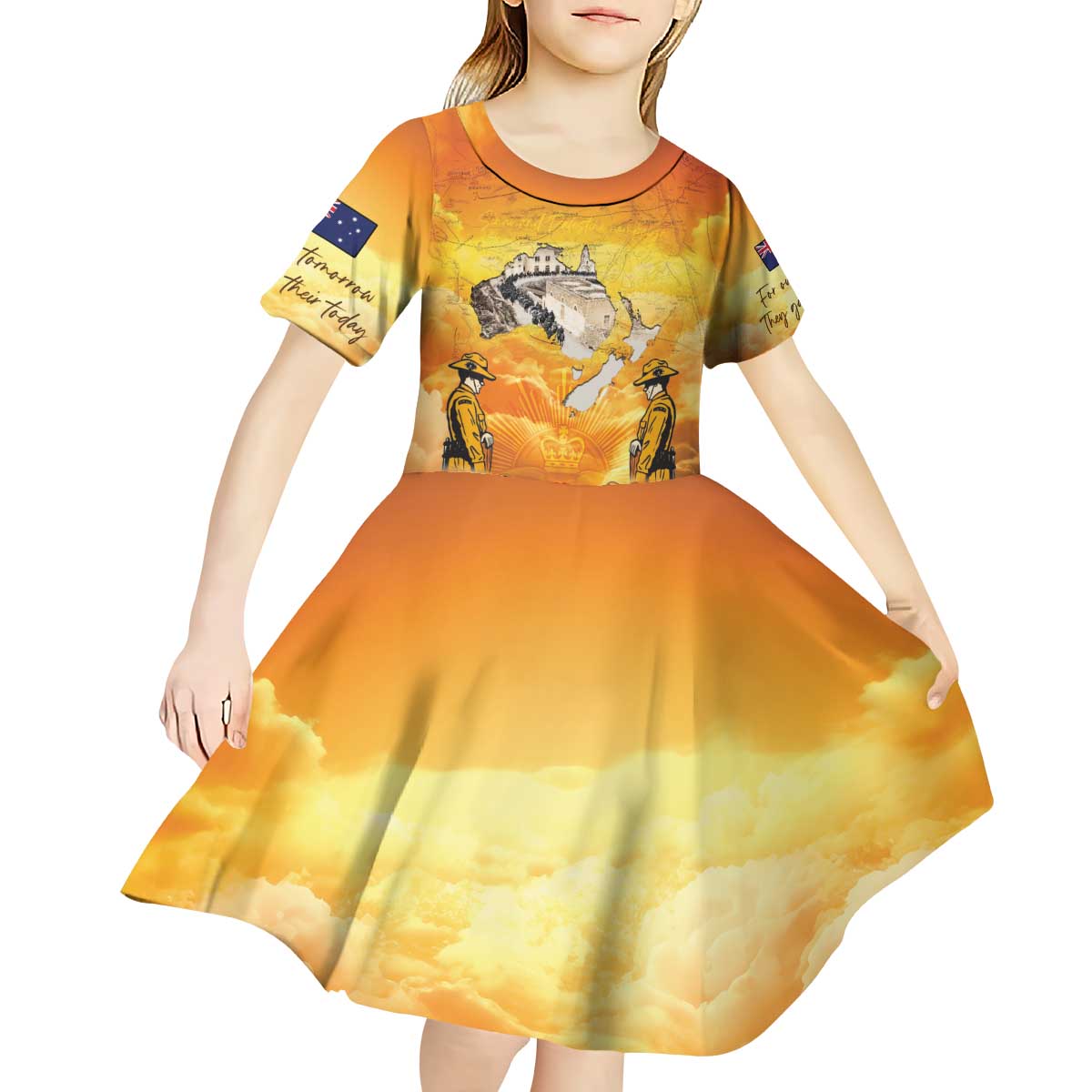 New Zealand And Australia ANZAC Day Kid Short Sleeve Dress Sinai Palestine Campaign Lest We Forget