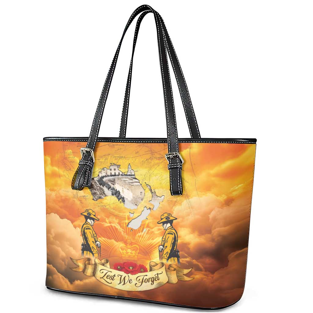 New Zealand And Australia ANZAC Day Leather Tote Bag Sinai Palestine Campaign Lest We Forget