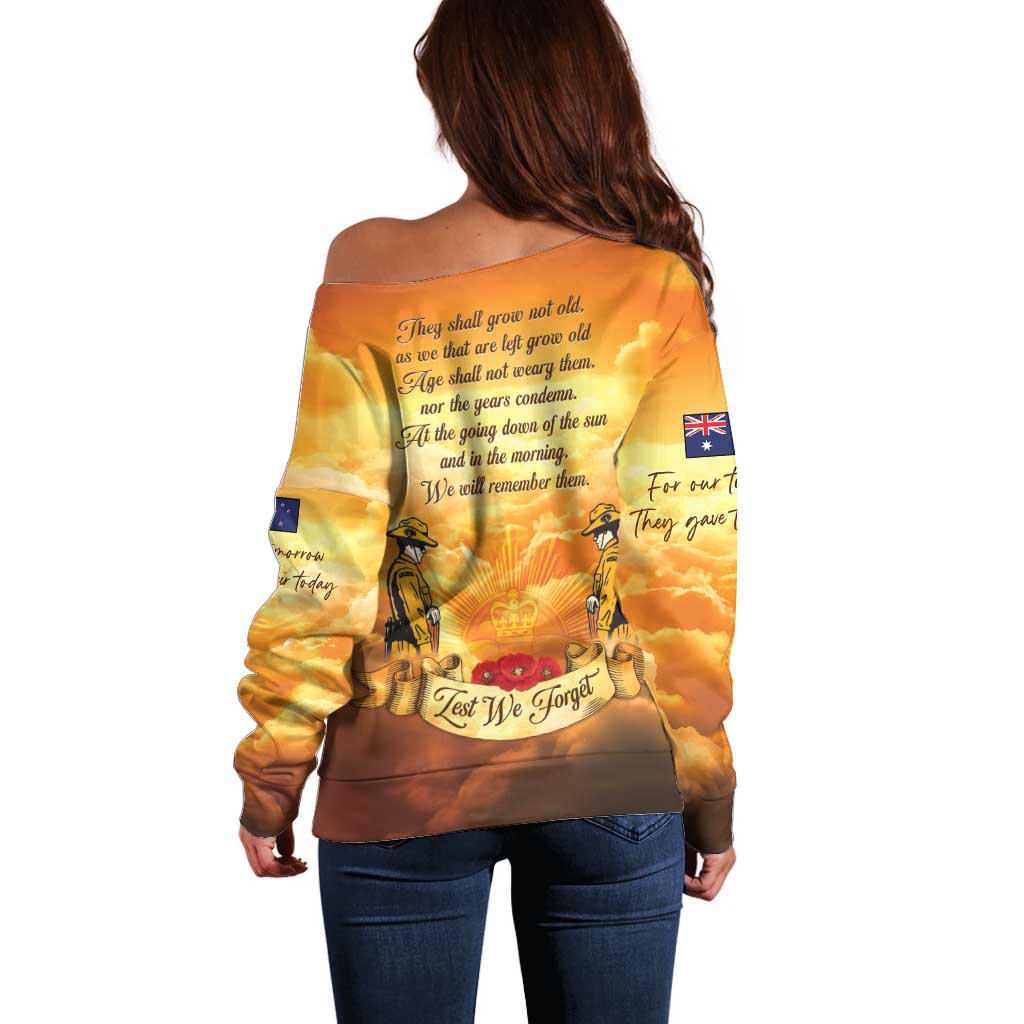 New Zealand And Australia ANZAC Day Off Shoulder Sweater Sinai Palestine Campaign Lest We Forget