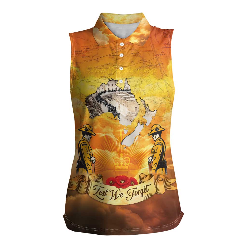 New Zealand And Australia ANZAC Day Women Sleeveless Polo Shirt Sinai Palestine Campaign Lest We Forget LT05 Female Orange - Polynesian Pride