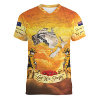 New Zealand And Australia ANZAC Day Women V-Neck T-Shirt Sinai Palestine Campaign Lest We Forget LT05 Female Orange - Polynesian Pride