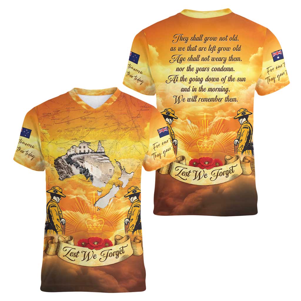 New Zealand And Australia ANZAC Day Women V-Neck T-Shirt Sinai Palestine Campaign Lest We Forget LT05 - Polynesian Pride