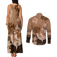 Tonga Emancipation Day Couples Matching Tank Maxi Dress and Long Sleeve Button Shirt Tongan Kupesi Ngatu Pattern Vintage Style