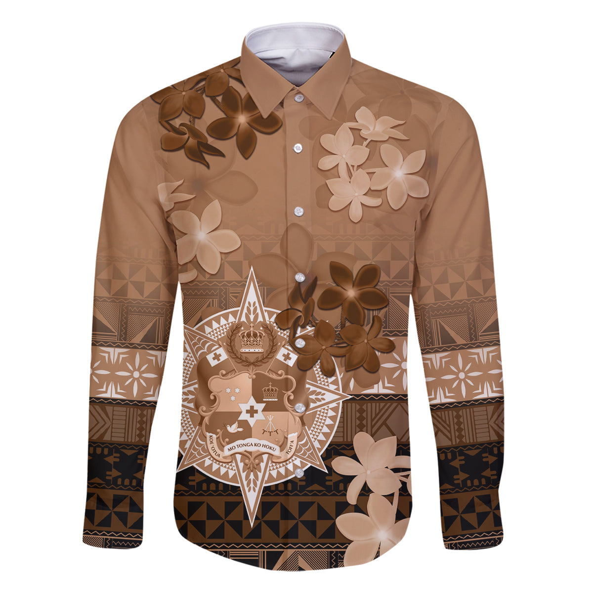 Tonga Emancipation Day Family Matching Mermaid Dress and Hawaiian Shirt Tongan Kupesi Ngatu Pattern Vintage Style LT05 Dad's Shirt - Long Sleeve Brown - Polynesian Pride