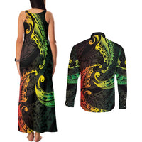 AAPI Heritage Month Couples Matching Tank Maxi Dress and Long Sleeve Button Shirt Kanaka Maoli Polynesian Tribal Wave