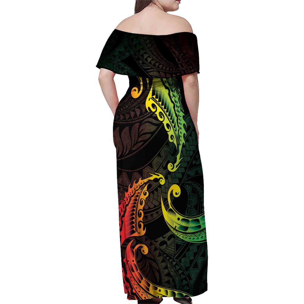 AAPI Heritage Month Family Matching Off Shoulder Maxi Dress and Hawaiian Shirt Kanaka Maoli Polynesian Tribal Wave