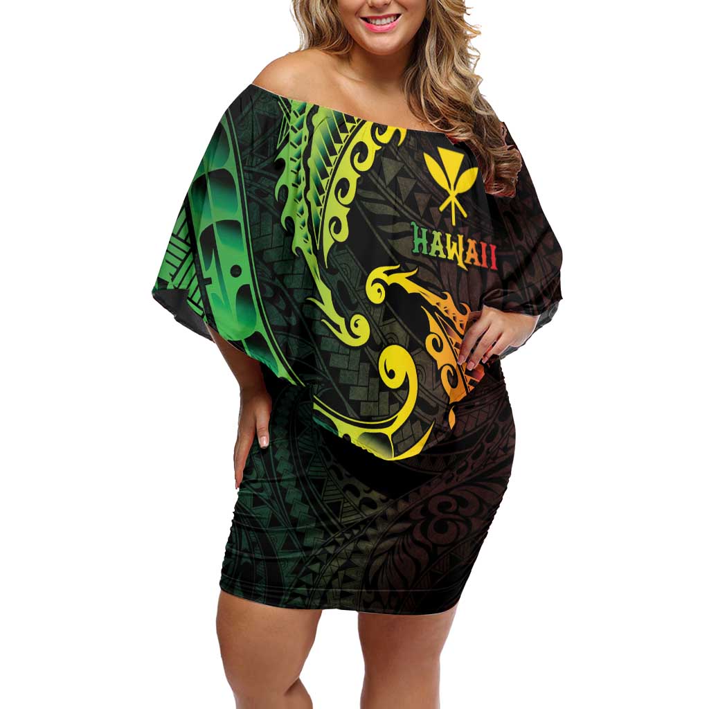 AAPI Heritage Month Family Matching Off Shoulder Short Dress and Hawaiian Shirt Kanaka Maoli Polynesian Tribal Wave
