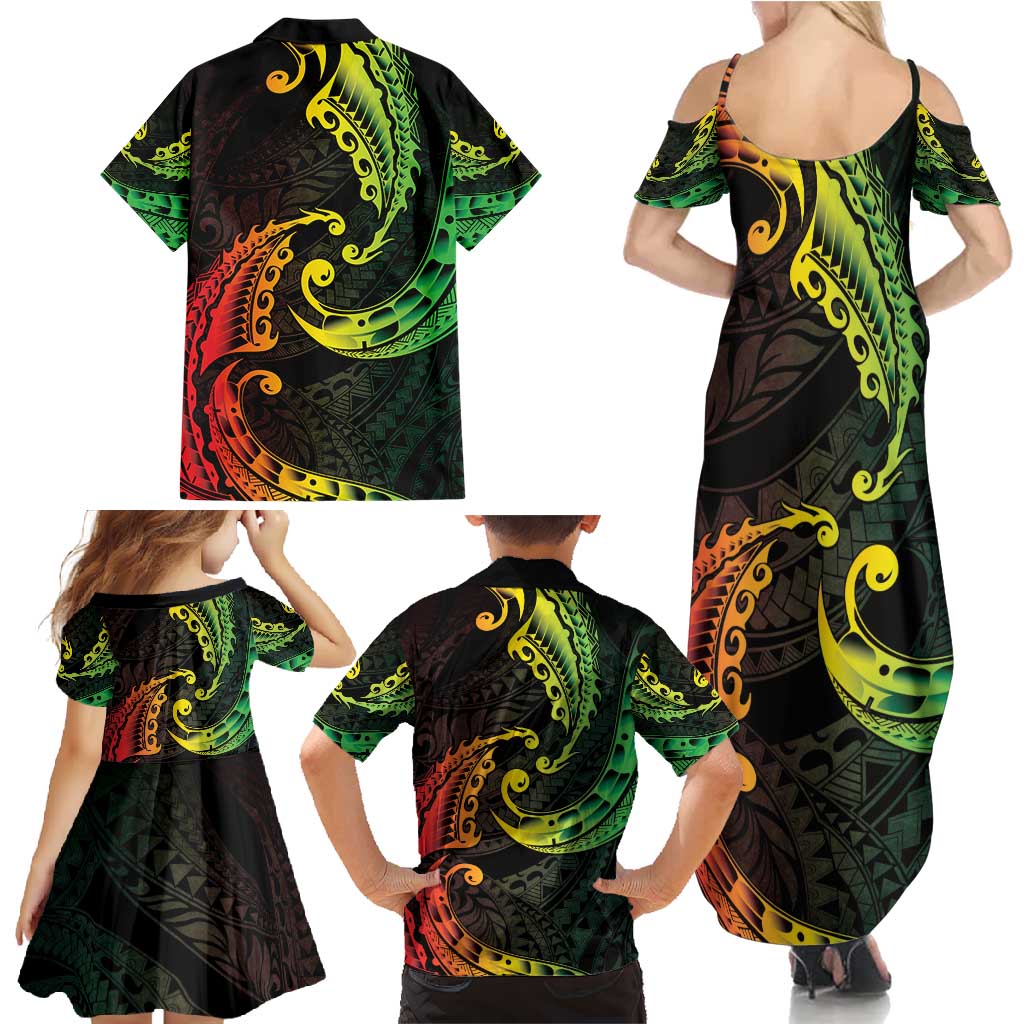 AAPI Heritage Month Family Matching Summer Maxi Dress and Hawaiian Shirt Kanaka Maoli Polynesian Tribal Wave