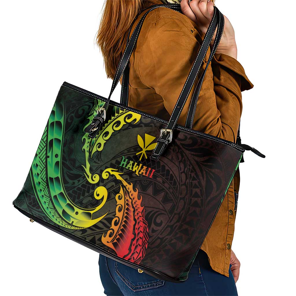 AAPI Heritage Month Leather Tote Bag Kanaka Maoli Polynesian Tribal Wave