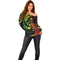 AAPI Heritage Month Off Shoulder Sweater Kanaka Maoli Polynesian Tribal Wave