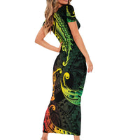 AAPI Heritage Month Short Sleeve Bodycon Dress Kanaka Maoli Polynesian Tribal Wave