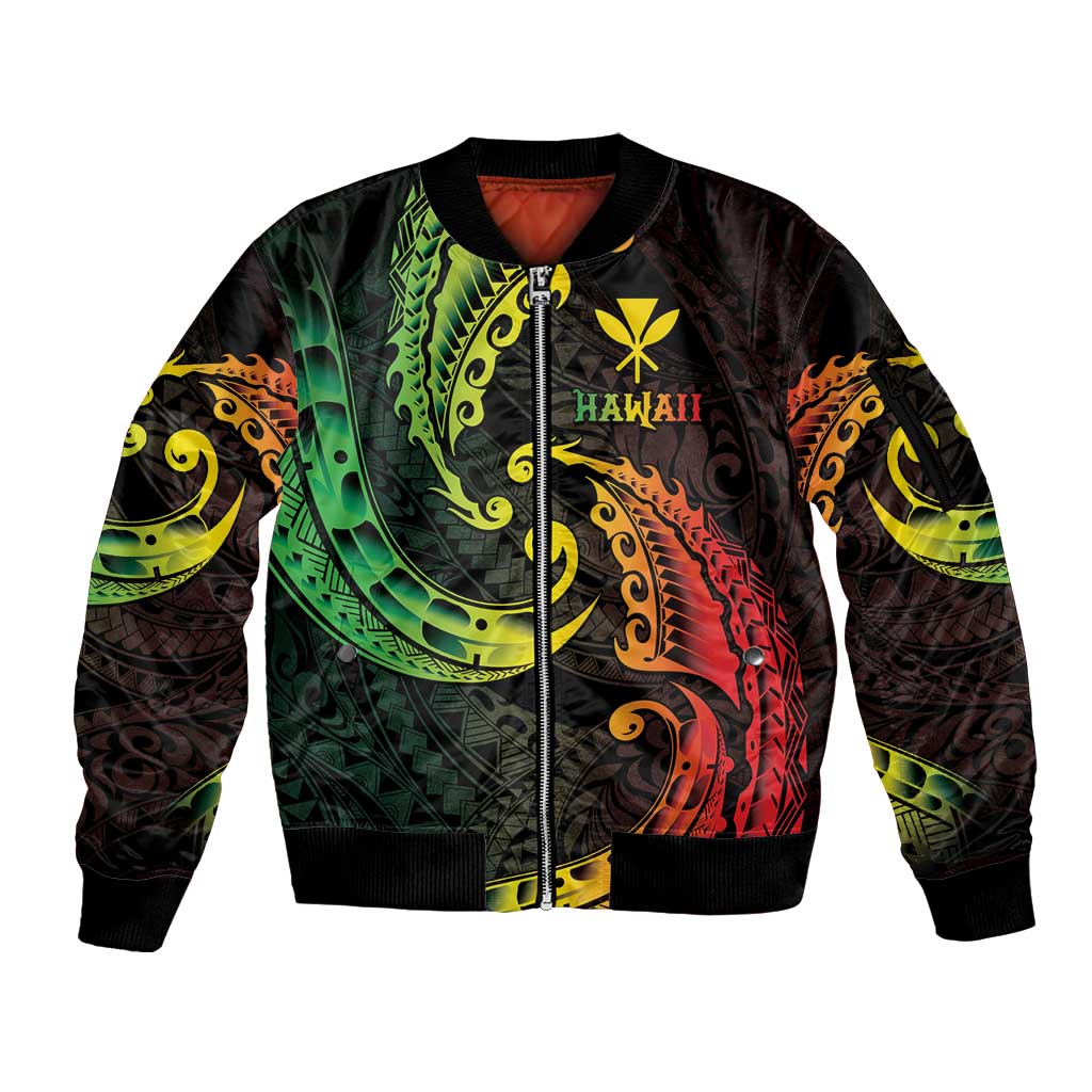 AAPI Heritage Month Sleeve Zip Bomber Jacket Kanaka Maoli Polynesian Tribal Wave