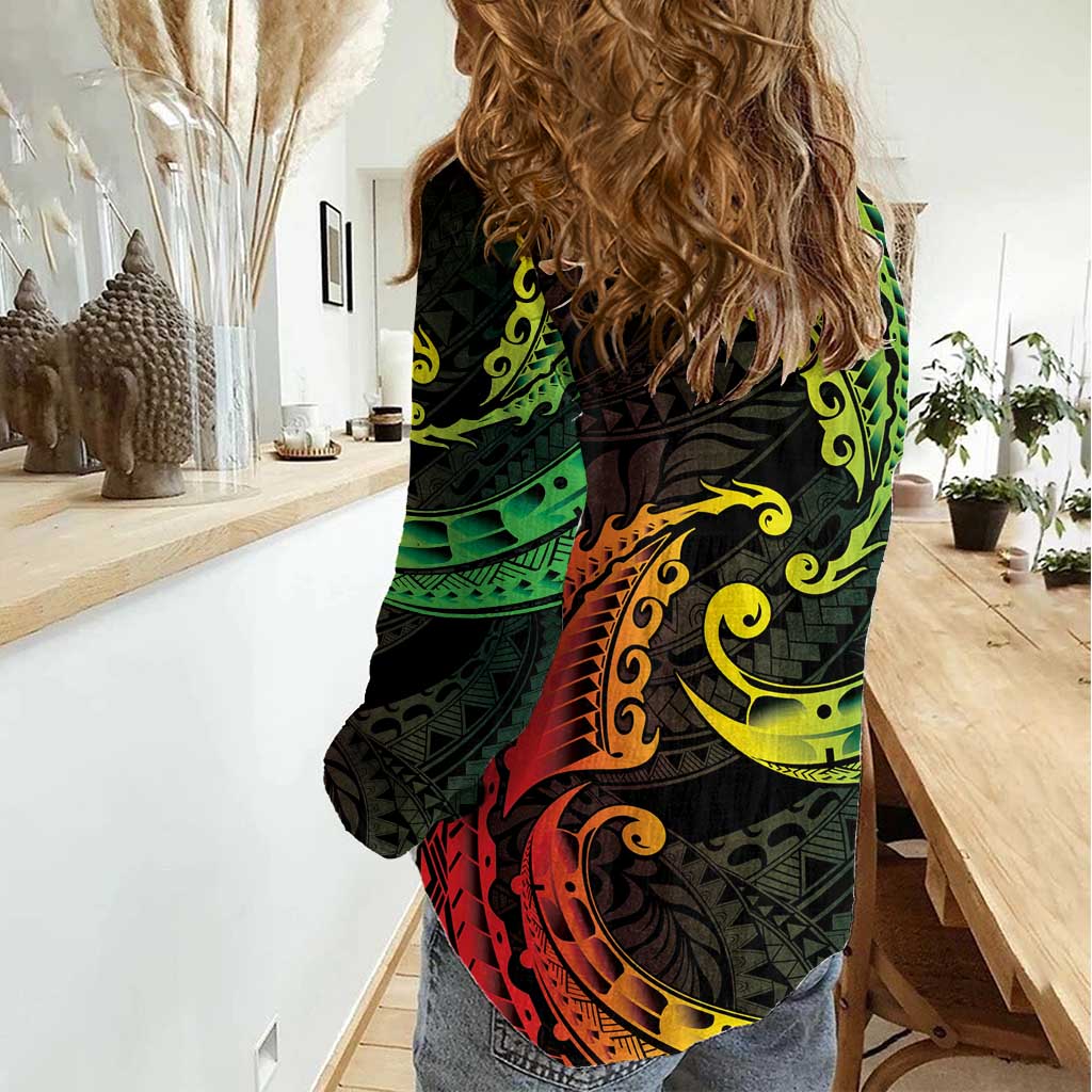 AAPI Heritage Month Women Casual Shirt Kanaka Maoli Polynesian Tribal Wave